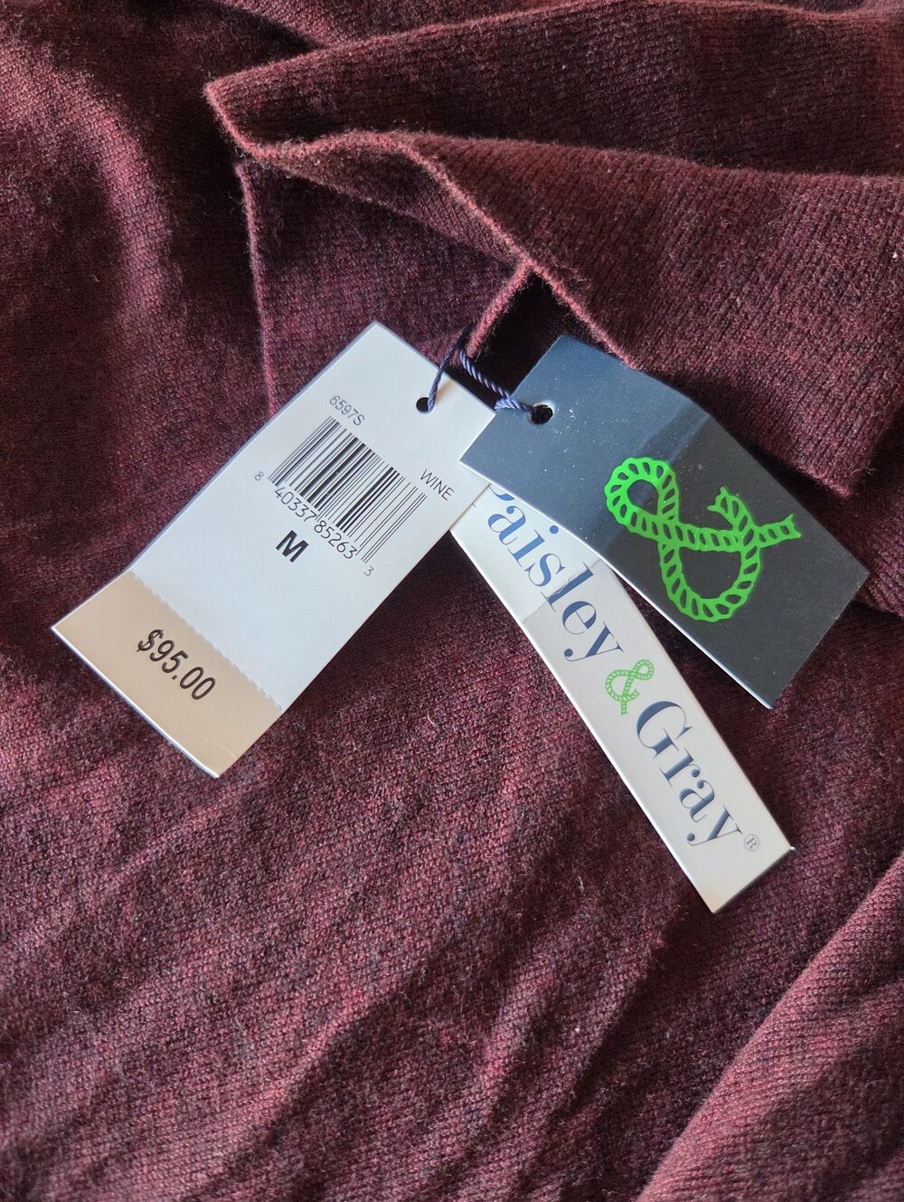 Paisley & Gray Fine Gauge Turtleneck Light Sweater Men's Medium Burgundy NWT - Picture 6 of 6